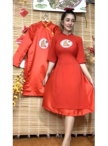 áo dài CT NAM + NỮ  Hoa Văn Lân Cute (màu đỏ)